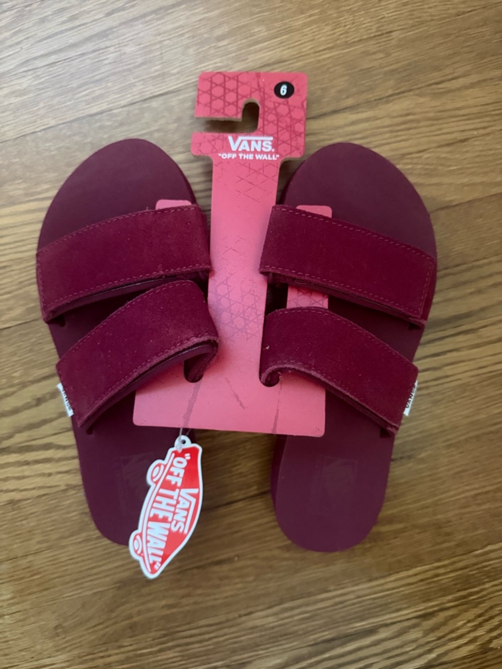 Vans Suede Double-Strap Slides in Burgundy